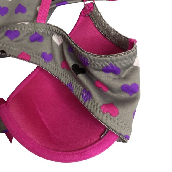 Always A Flirt 34C 6 M Bra Panties 2 Pc Set Deep Plunge Boyleg Pink Heart NEW - Picture 6 of 8